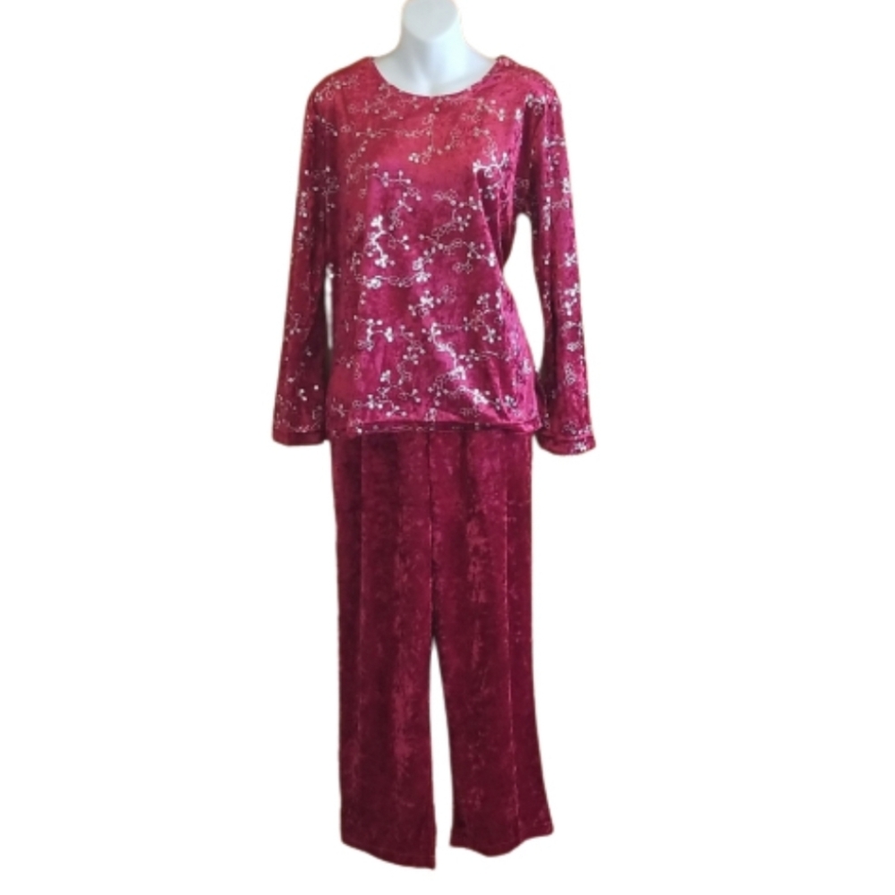 Salon Studio by Haband 2 pc Velvet Look Pajama Set Size Medium Petite